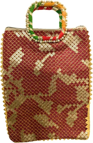Indian Ethnic Potli bag Ladies Handbag Purse for Bridal Batwa Pearls Handle Purse Clutch Purse for Women