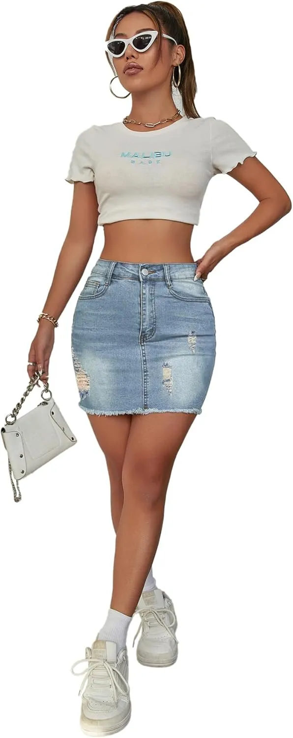 Jean Skirt for Women Stretch Casual High Waisted Denim Short Skirt Cute A Line Mini Pencil Skrit