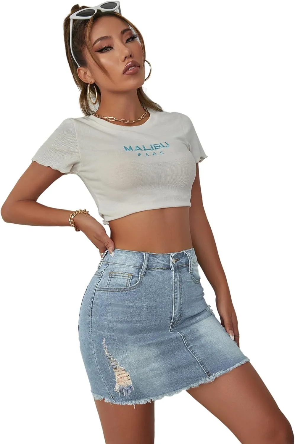 Jean Skirt for Women Stretch Casual High Waisted Denim Short Skirt Cute A Line Mini Pencil Skrit