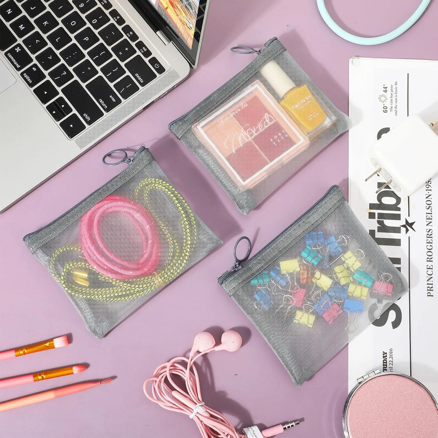 Jexine 30 Pieces Mini Zipper Mesh Bags Nylon Small Zipper Pouch Mini Pouch Portable Beauty Purse Mesh Coin Purse for Travel Home Keychain Holder Makeup Cosmetic Storage(5 x 4 Inches,Gray)