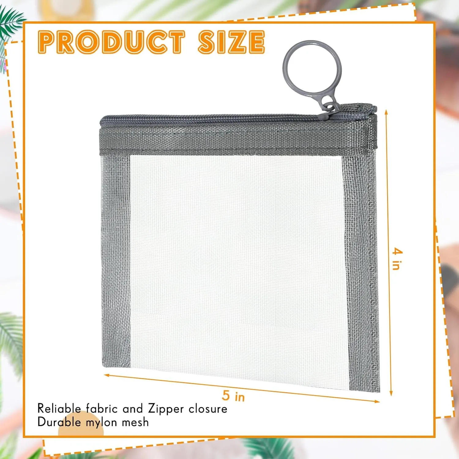 Jexine 30 Pieces Mini Zipper Mesh Bags Nylon Small Zipper Pouch Mini Pouch Portable Beauty Purse Mesh Coin Purse for Travel Home Keychain Holder Makeup Cosmetic Storage(5 x 4 Inches,Gray)