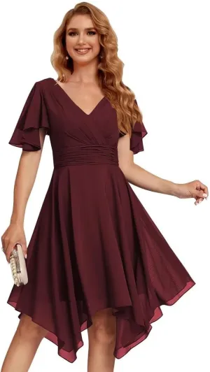 Jingguo'er Ruffle Sleeves Bridesmaid Dresses 2025 V-Neck Chiffon Short Formal Wedding Evening Party Gowns for Women