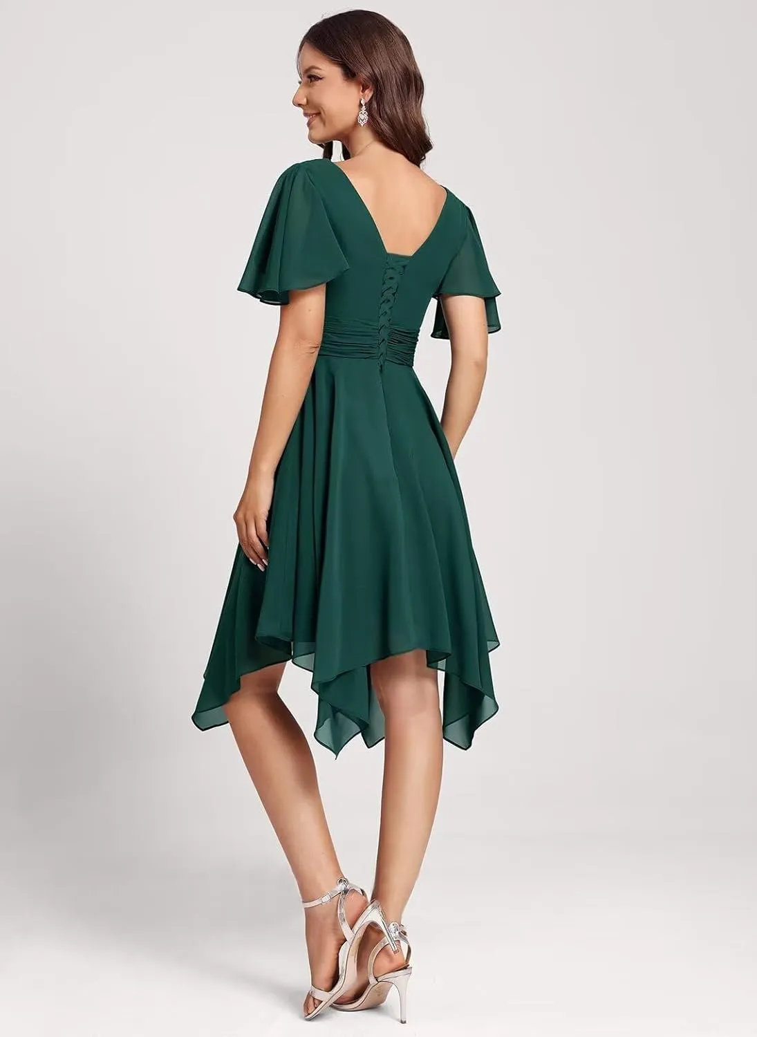 Jingguo'er Ruffle Sleeves Bridesmaid Dresses 2025 V-Neck Chiffon Short Formal Wedding Evening Party Gowns for Women