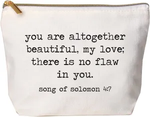 Jules Natural Canvas Makeup Zipper Bag You Are All Together Beautiful, My Love; There Is No Flaw In You. Song of Solomon 4:7 Bible Verse Travel Bag