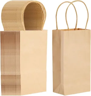 Juvale 50-Pack Small Brown Gift Bags with Handles - Small Kraft Paper Bags for Birthday, Retail, Crafts (3.5x2.4x7 In)