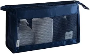 JZ 2 pieces Portable Toiletry Bag,Mesh Shower Bag,hanging wash bag for travelling,Makeup Bag Mesh Sacchetto cosmetico Travel Wash Bag With Zipper for women man Girls boy - dark blue