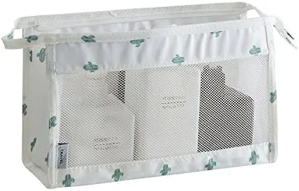 JZ 2 pieces Portable Toiletry Bag,Mesh Shower Bag,hanging wash bag for travelling,Makeup Bag Mesh Sacchetto cosmetico Travel Wash Bag With Zipper for women man Girls boy - White Cactus