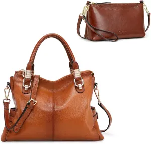 Kattee Genuine Leather Tote Bags Bundle with Small Crossbody Bags for Women