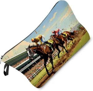 Kentucky Horse Race Makeup Bag Horse Riding Small Organizer Bag Zipper Pouch Horse Racing Illustration Print Cosmetic Bag Present for Women Friends Horse Racing Fans