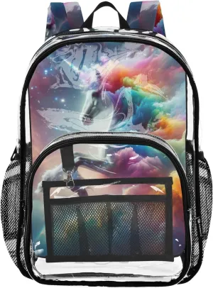 Kids Backpack Boys Girls Rainbow Unicorn Space Clear Bag for Women Travel School Clear Shoulder Bag
