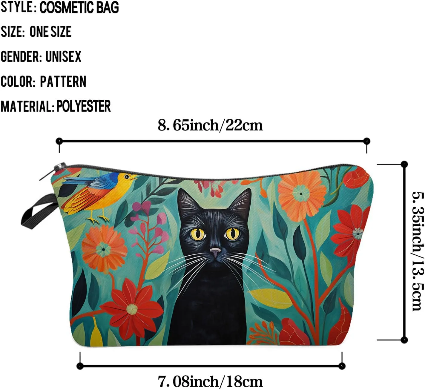Kitten Gift Black Cat Makeup Bag Cute Small Makeup Organizer Bag Travel Toiletry Zipper Pouch Black Cat Floral Cosmetic Bag Birthday Christmas Gift for Cat Lovers Women