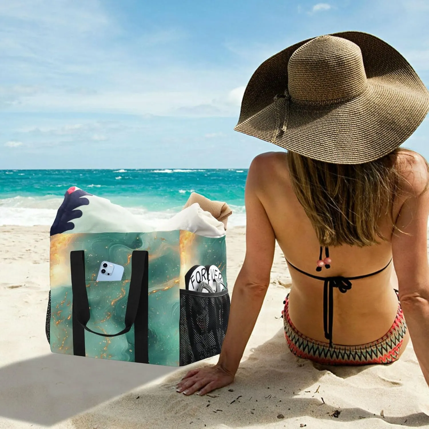 KLL Utility Tote Bags For Women Canvas Foldable With Pockets Carrier Bags