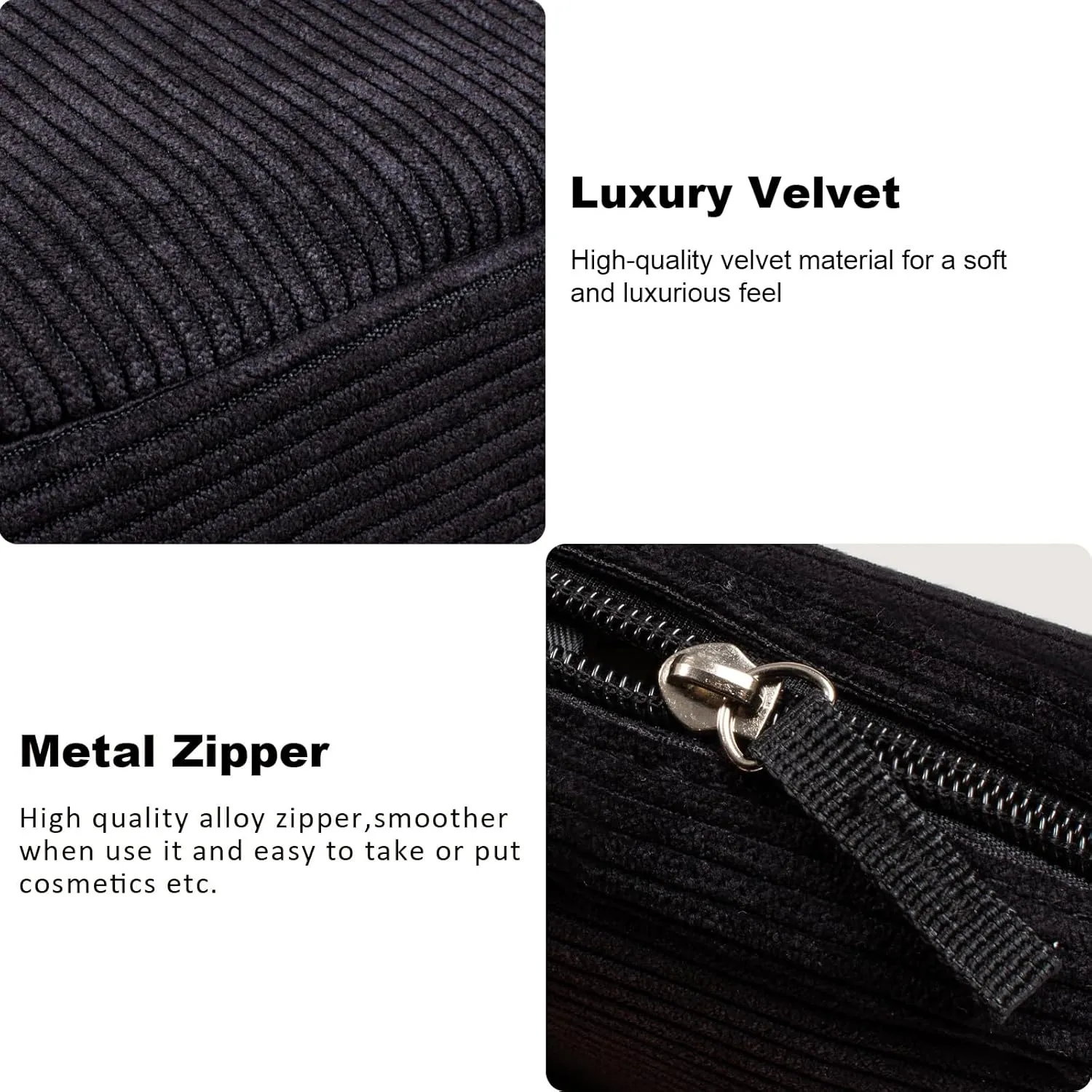 KOTORA 2 Pcs Corduroy Makeup Bag for Purse, Makeup Bag Zipper Pouch Travel Accessories,Small Aesthetic MakeUp Organizer Bag, Coin Purse Travel Toiletry Small Makeup Pouch For Women (F-Black)