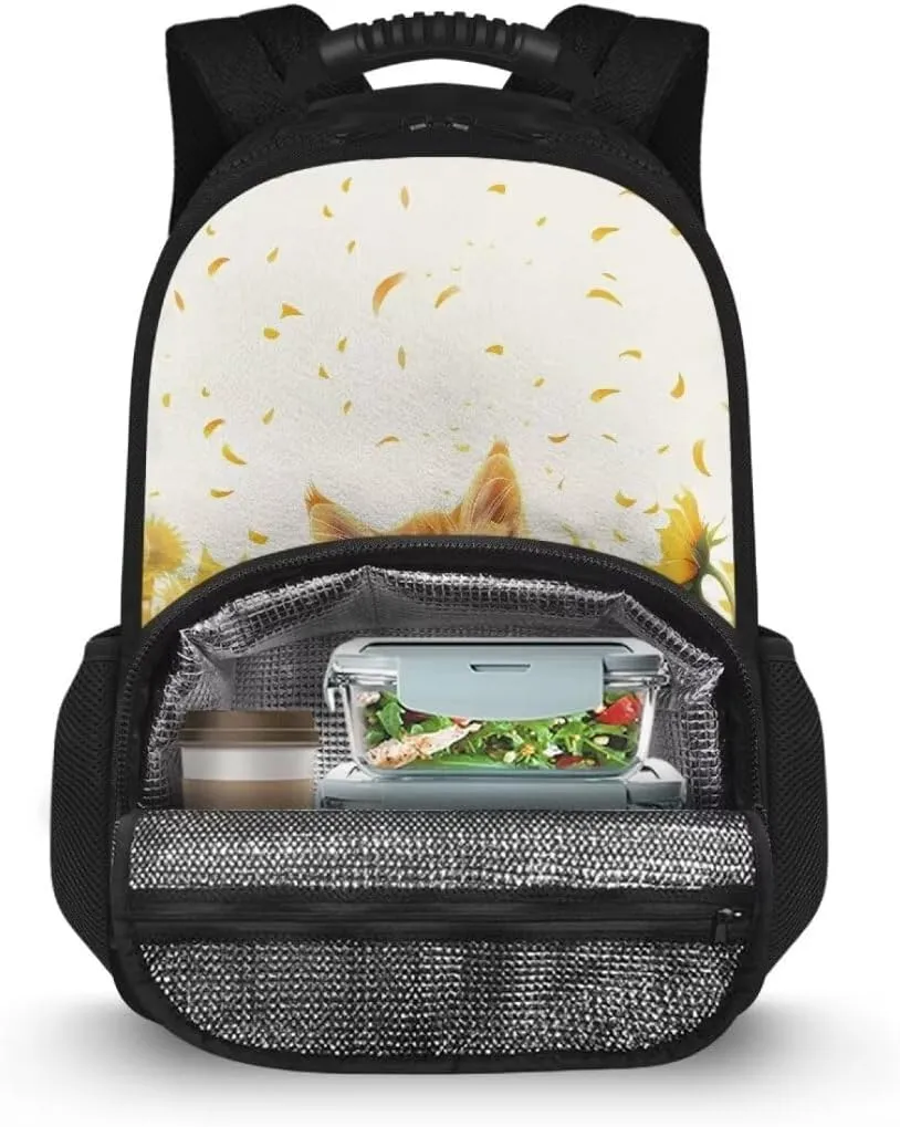 Kuiaobaty Yellow Cat Meal Prep Bag for Kids Fashion Backpack Lunch Bag with Zipper Insulated Cooler Backpack Lunch Box Bag Portable School Bag for Kids Gifts for Nurses Work College Picnic