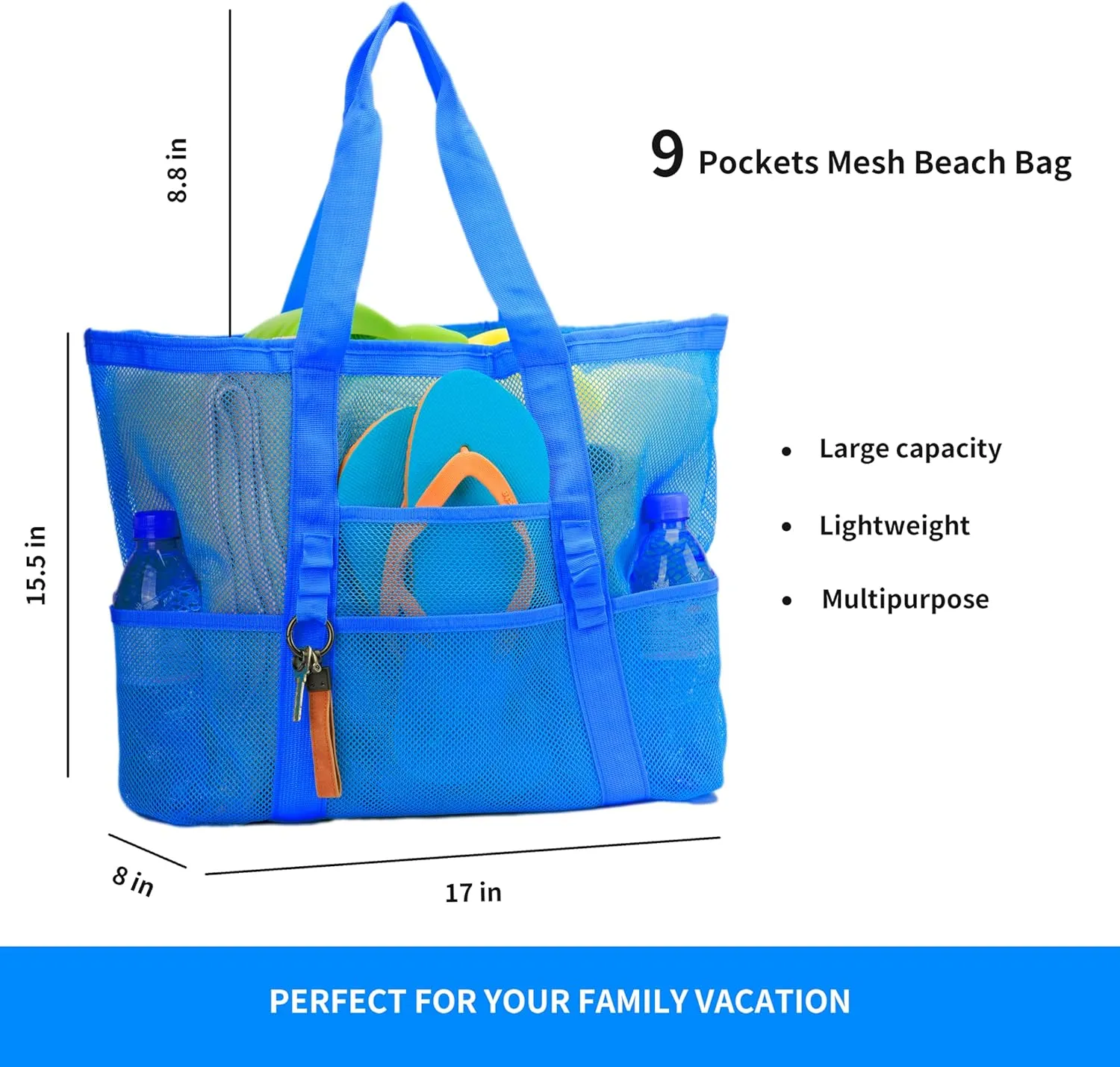 Large Mesh Beach Tote Bags for Sand Toys, Family Travel, Grocery, Reusable Shopping