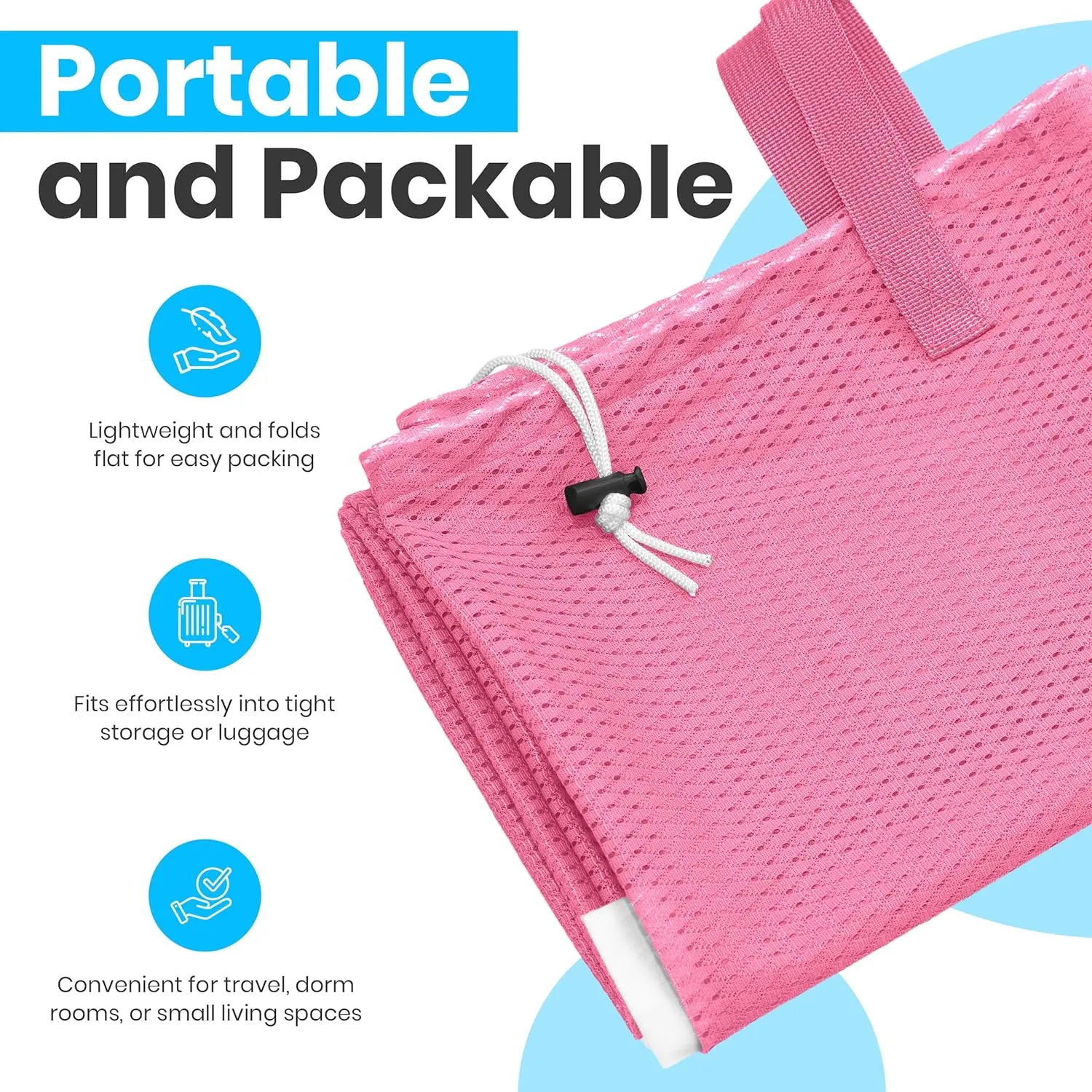 Large Mesh Laundry Bag - Carry Handles, Secure Drawstring Closure, Machine Washable, Spacious Storage, Durable Soft Mesh Net Material, College Dorm, Camp, Laundromat. (Pink)
