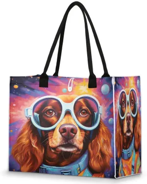 Large Travel Utility Tote Bag for Women Reusable Shopping Bags with Handles Universe Eyeglass Frame Dog Aesthetic Bolsos Para Mujeres Cute Canvas Bag for Beach School Work Grocery