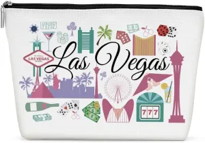 Las Vegas Gifts Makeup Bag, Vegas Travel Cosmetic Bag for Women, Waterproof Cotton Linen, Zipper Closure, Fashion Pattern, 9.7 x 6.8 Inches for Women, Adults