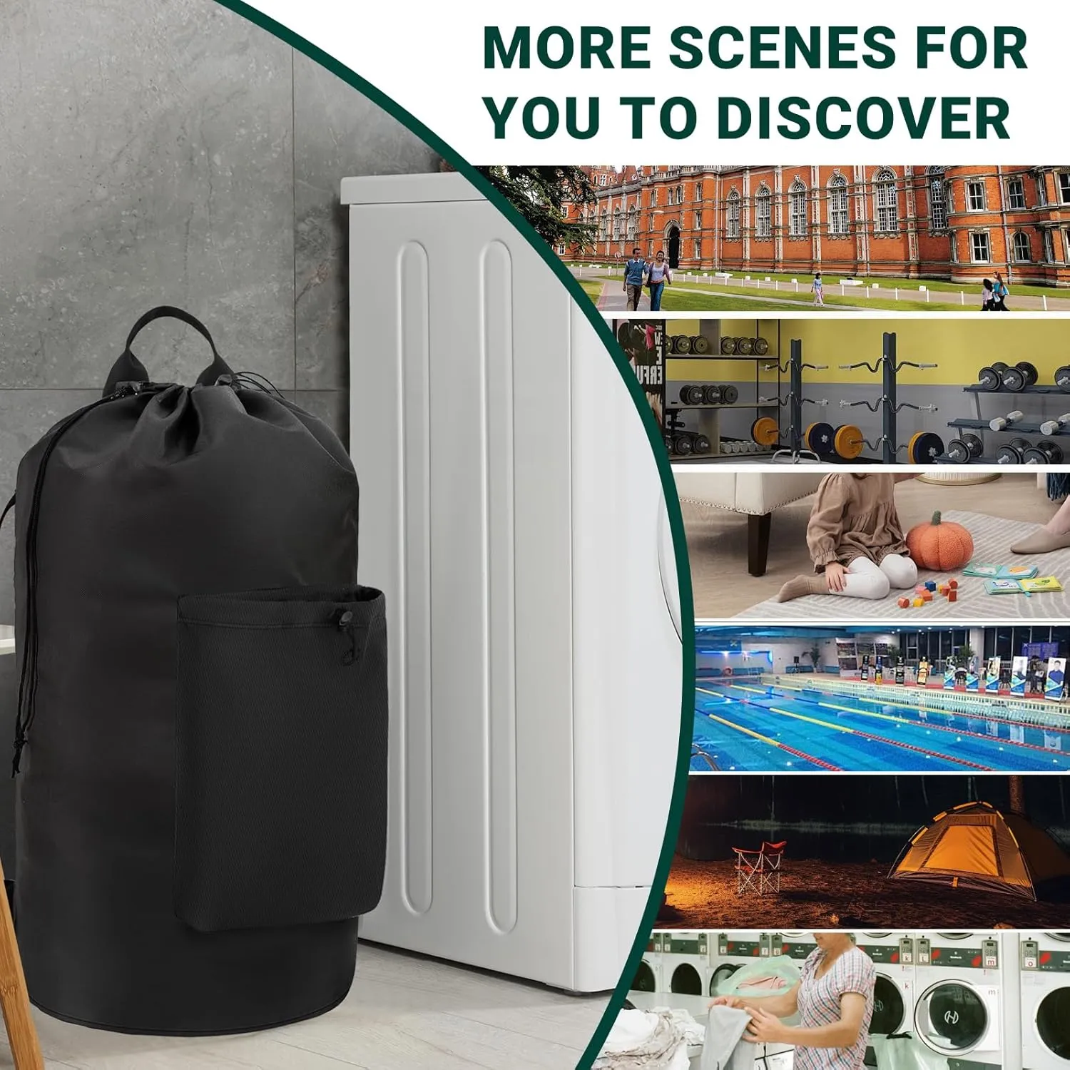 Laundry Bag with Shoulder Straps and Detergent Holder, Durable Laundry Bag Backpack for College Dorm/Travel/Camp (BLACK)
