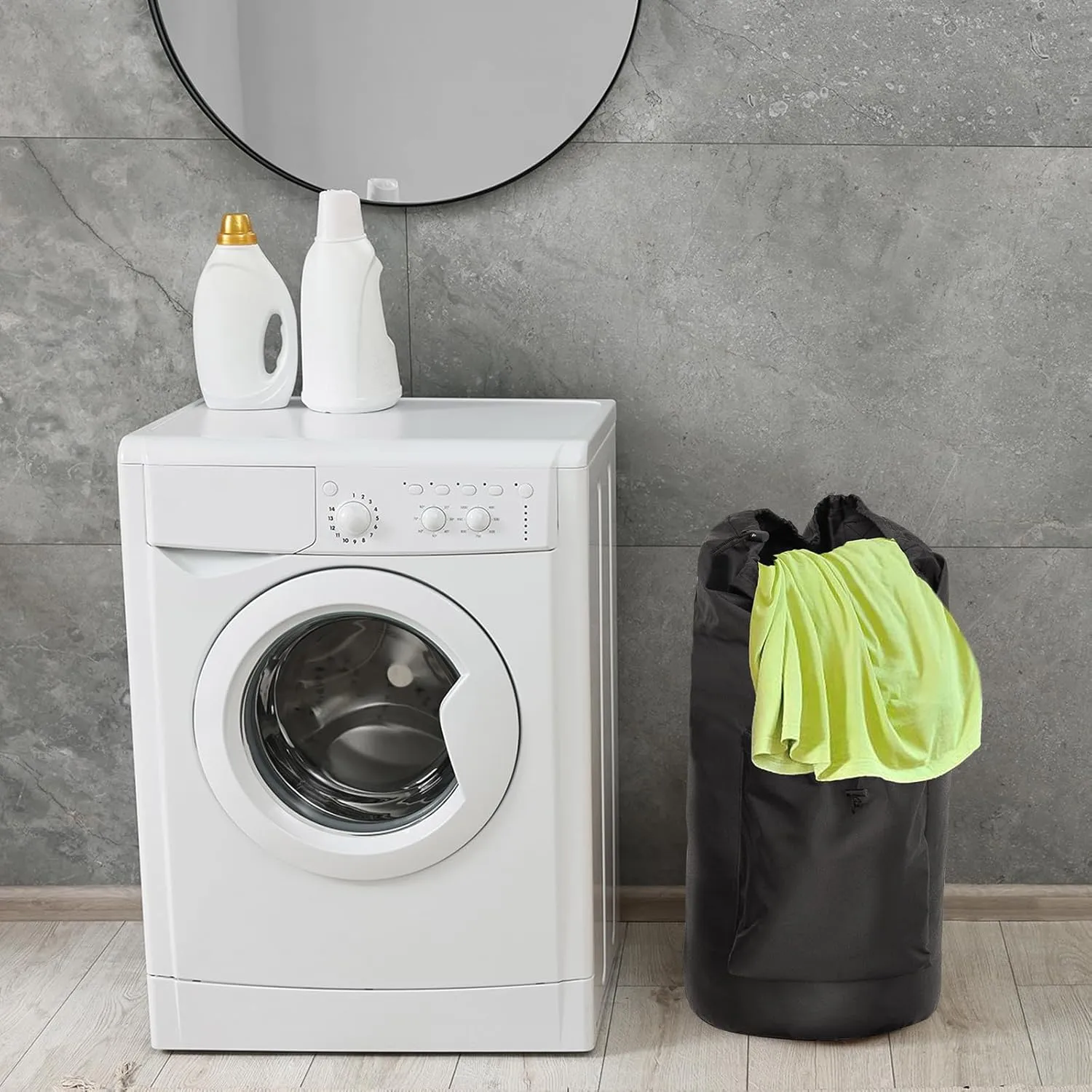 Laundry Bag with Shoulder Straps and Detergent Holder, Durable Laundry Bag Backpack for College Dorm/Travel/Camp (BLACK)