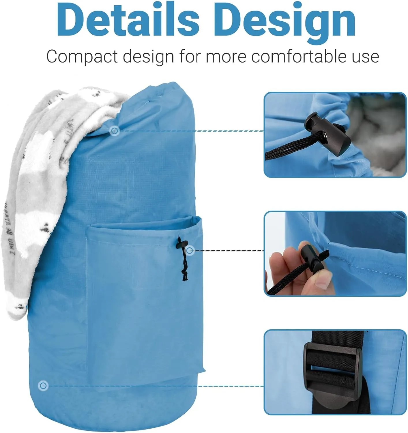 Laundry Bag with Shoulder Straps and Detergent Holder, Durable Laundry Bag Backpack for College Dorm/Travel/Camp