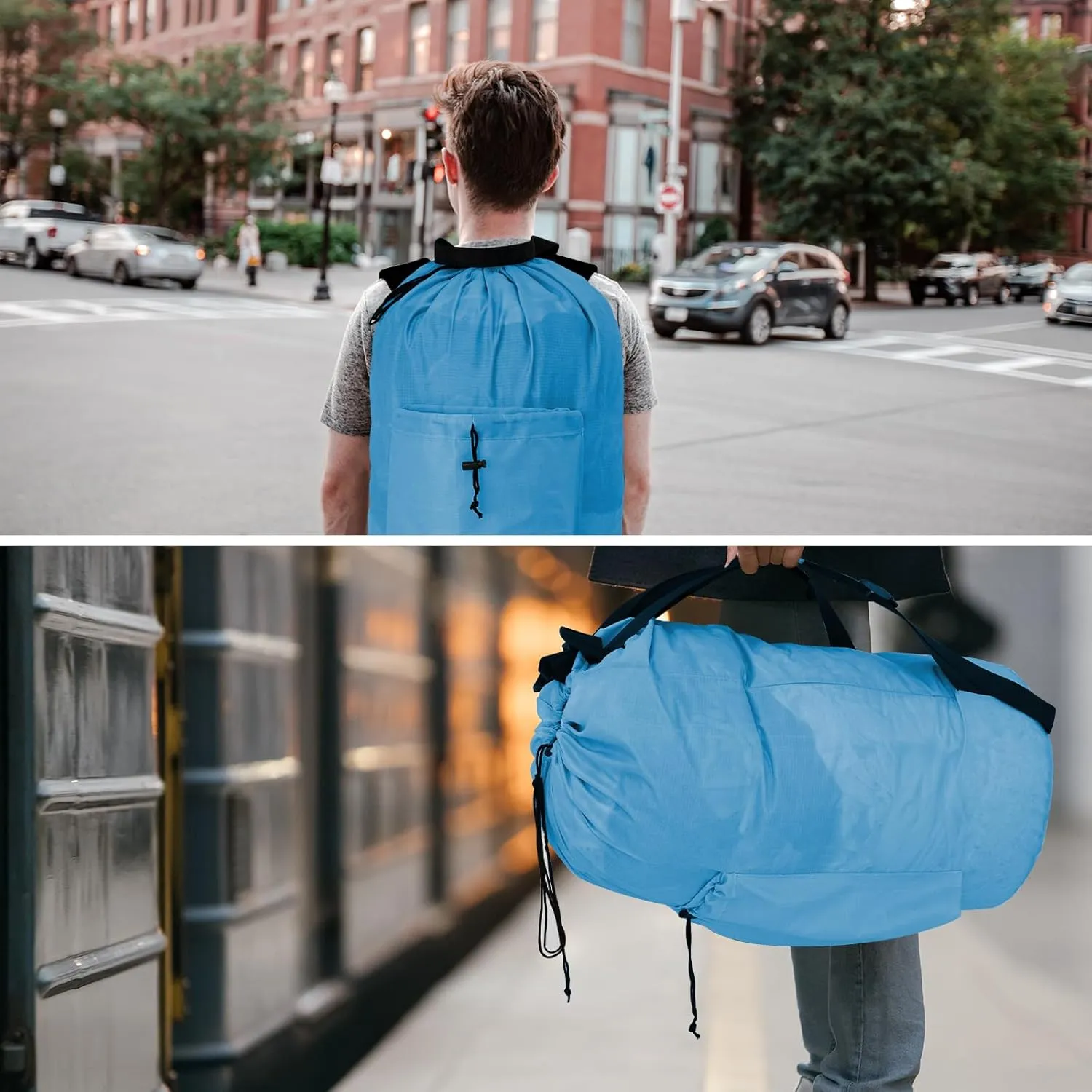 Laundry Bag with Shoulder Straps and Detergent Holder, Durable Laundry Bag Backpack for College Dorm/Travel/Camp