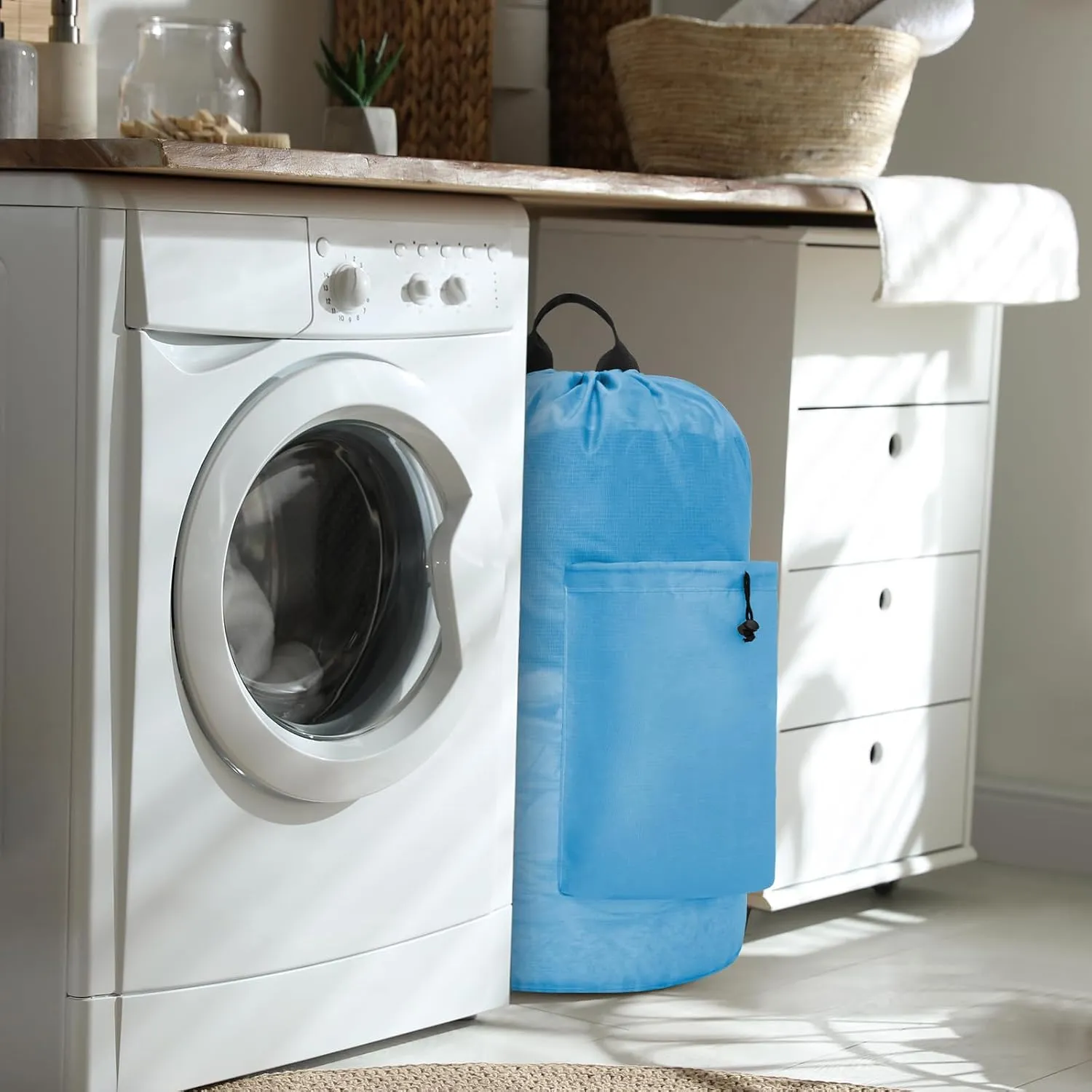 Laundry Bag with Shoulder Straps and Detergent Holder, Durable Laundry Bag Backpack for College Dorm/Travel/Camp