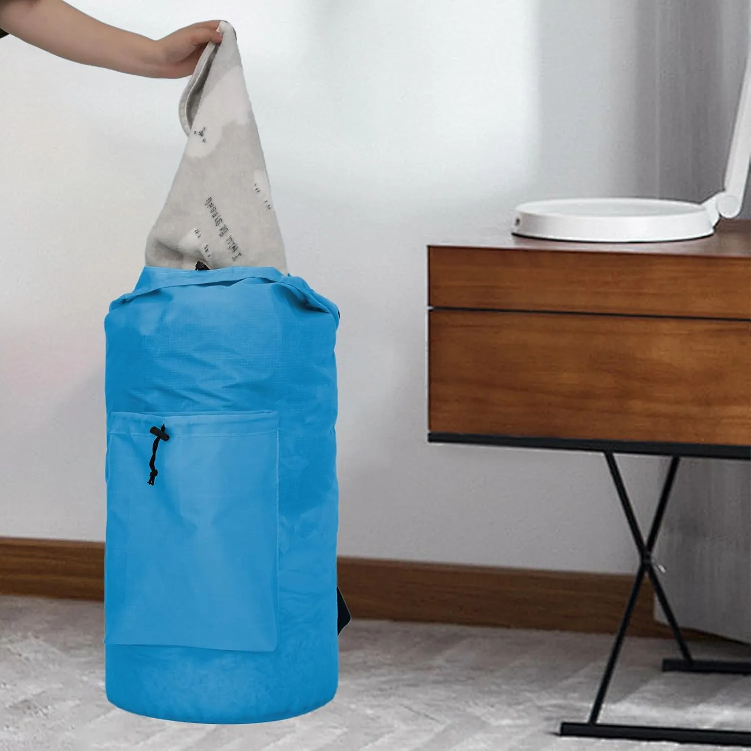 Laundry Bag with Shoulder Straps and Detergent Holder, Durable Laundry Bag Backpack for College Dorm/Travel/Camp