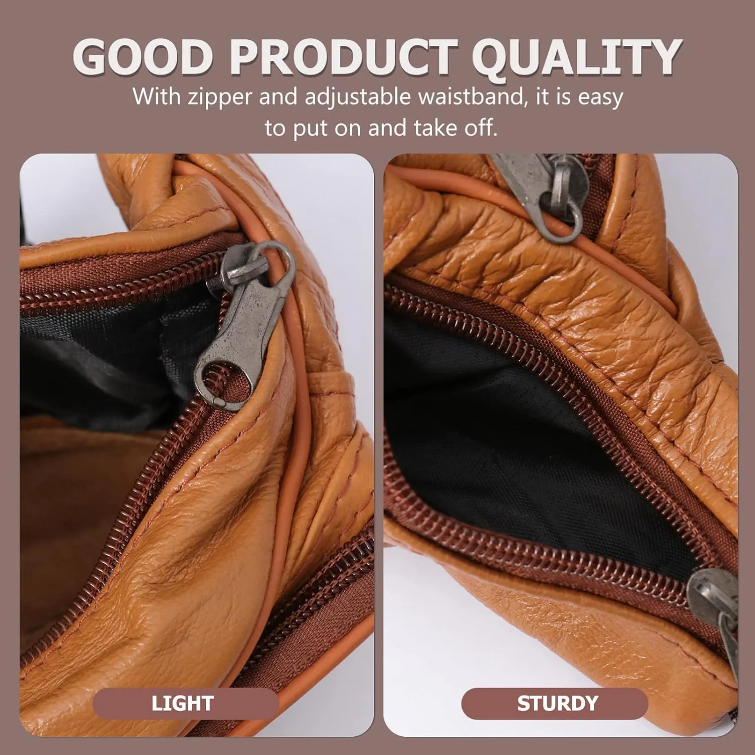 Leather Chest Bag for Men Waist Bag Zipper Fashionable Coin Purse for Sports Travel Hiking Man Purse