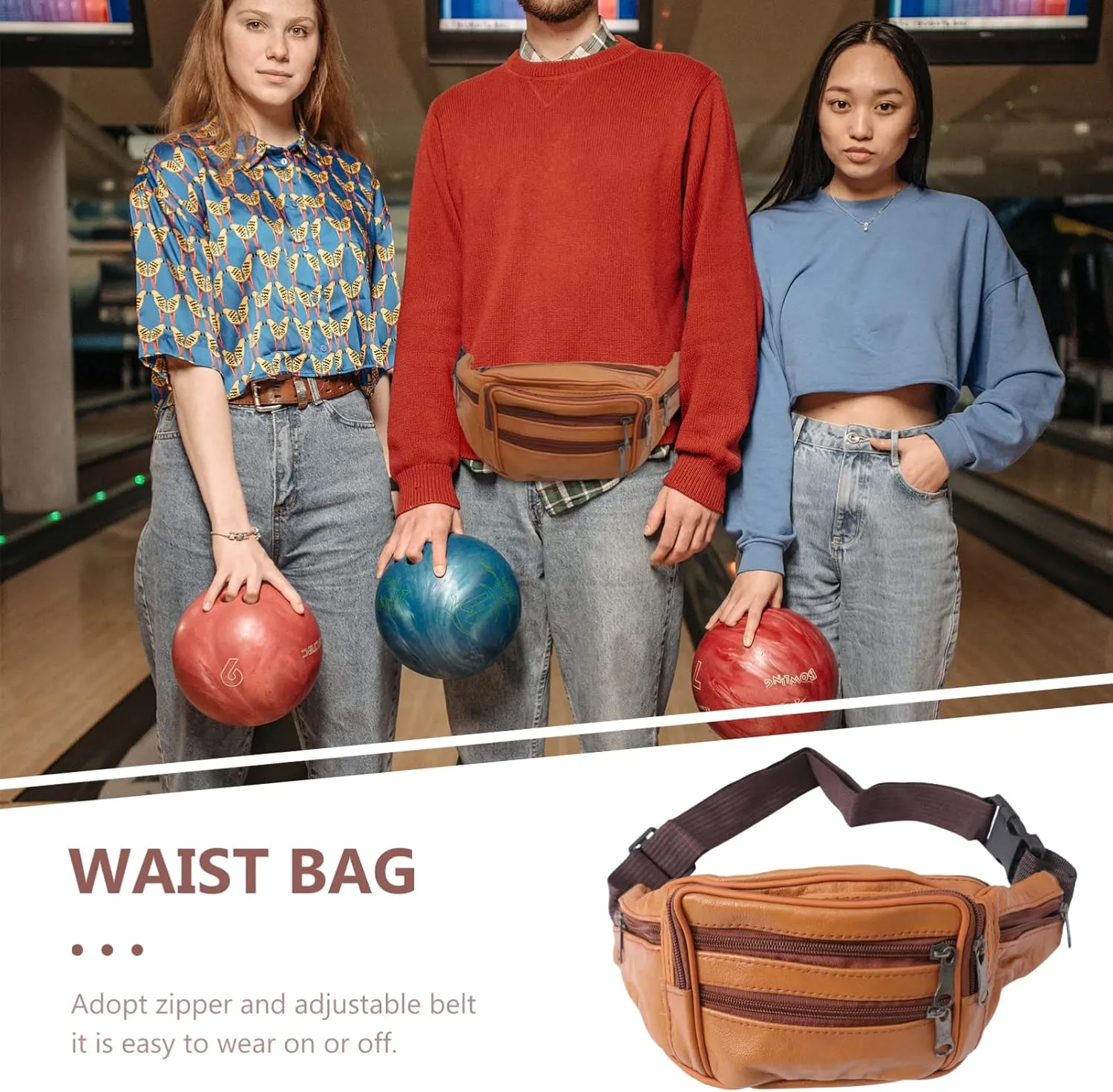 Leather Chest Bag for Men Waist Bag Zipper Fashionable Coin Purse for Sports Travel Hiking Man Purse