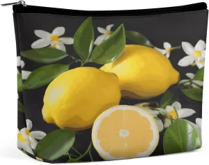 Lemon And Flower Travel Makeup Bag Large Toiletry Bag for Women Waterproof Cosmetic Bags for Purse Portable Makeup Organizer Bags Cute Zipper Pouch Cosmetic Pouch Funny Travel Makeupbag