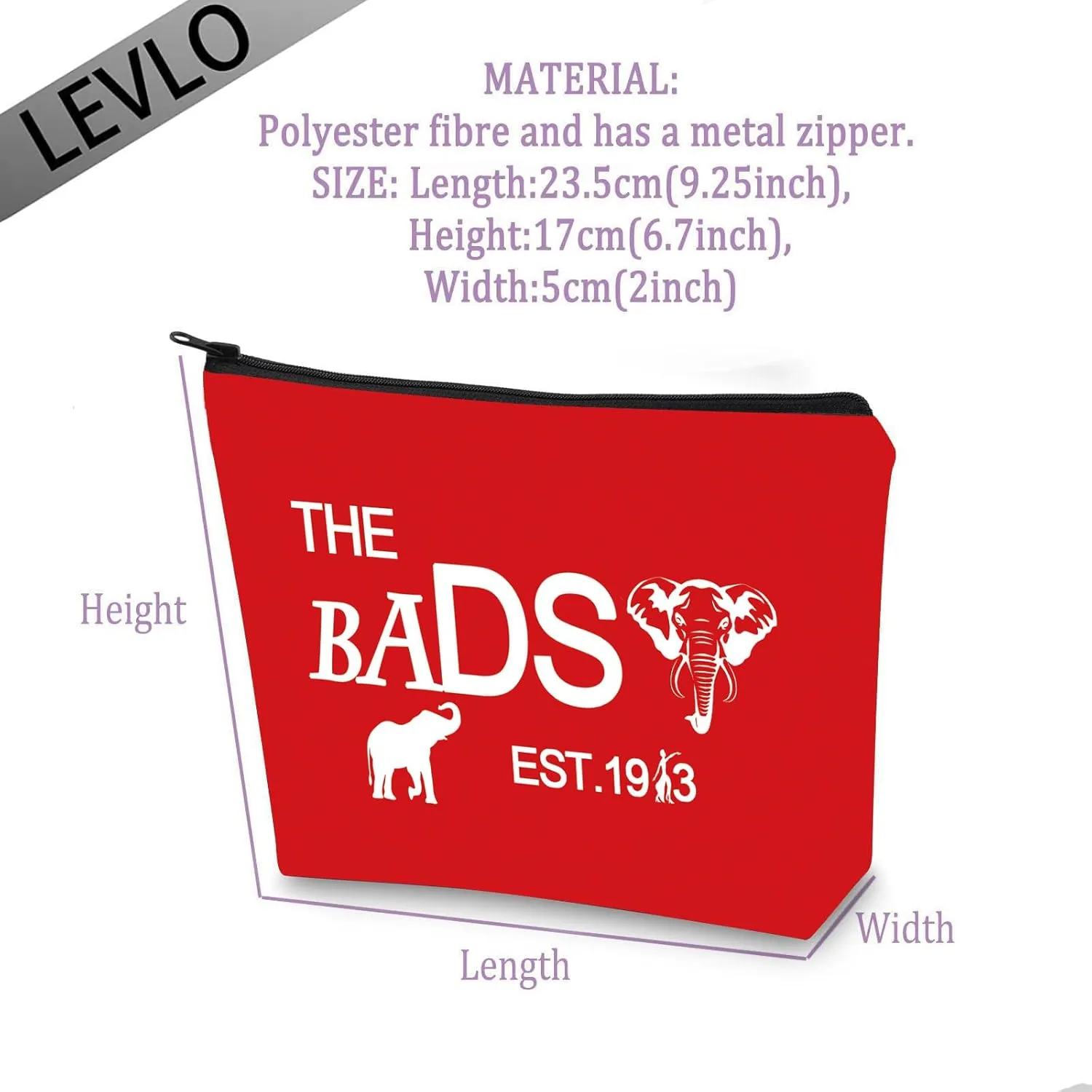 LEVLO Sisters Sorority Cosmetic Bags THE BAD*T EST.13 Elephant Makeup Bags Sorority Sister Gift Birthday Zipper Bags (BADS13-Red)