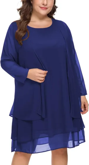 LIDLIT 2PCS Women's Chiffon Dress Mother of The Bride Dresses Long Sleeve Knee Length Jacket Dresses
