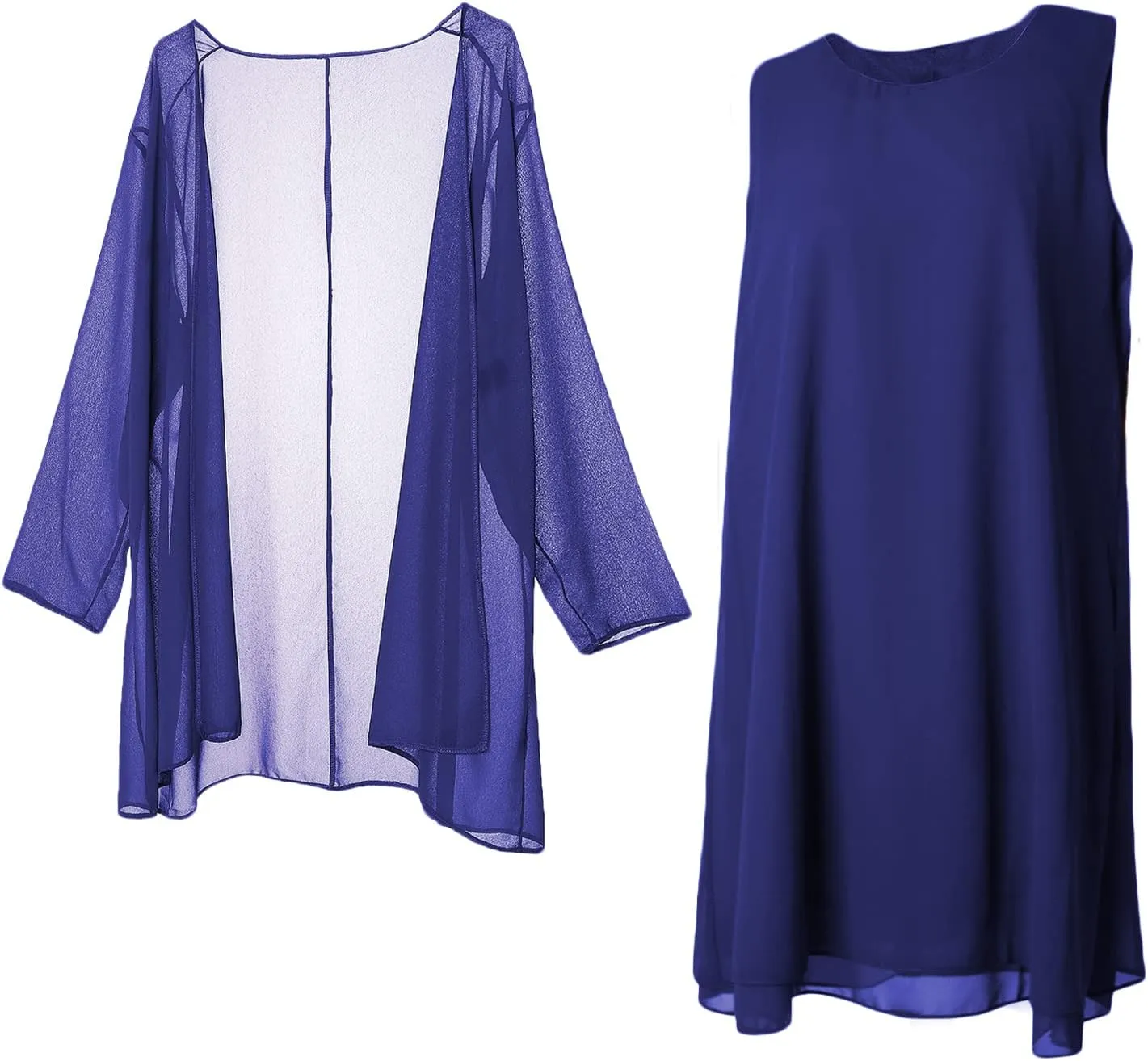 LIDLIT 2PCS Women's Chiffon Dress Mother of The Bride Dresses Long Sleeve Knee Length Jacket Dresses