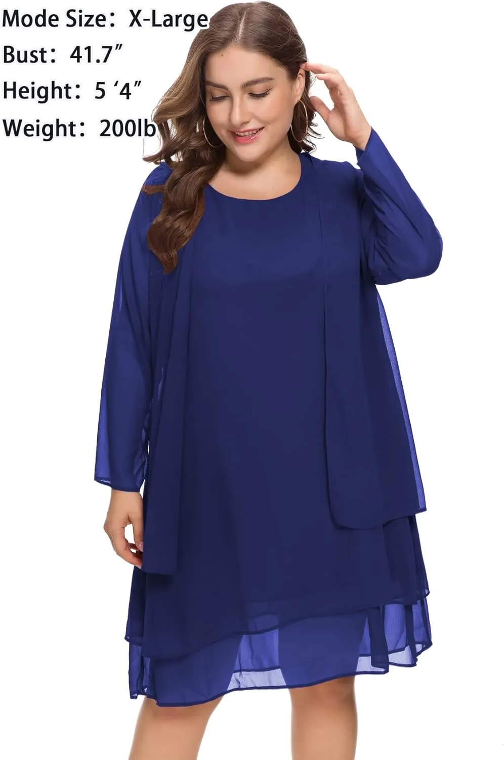 LIDLIT 2PCS Women's Chiffon Dress Mother of The Bride Dresses Long Sleeve Knee Length Jacket Dresses
