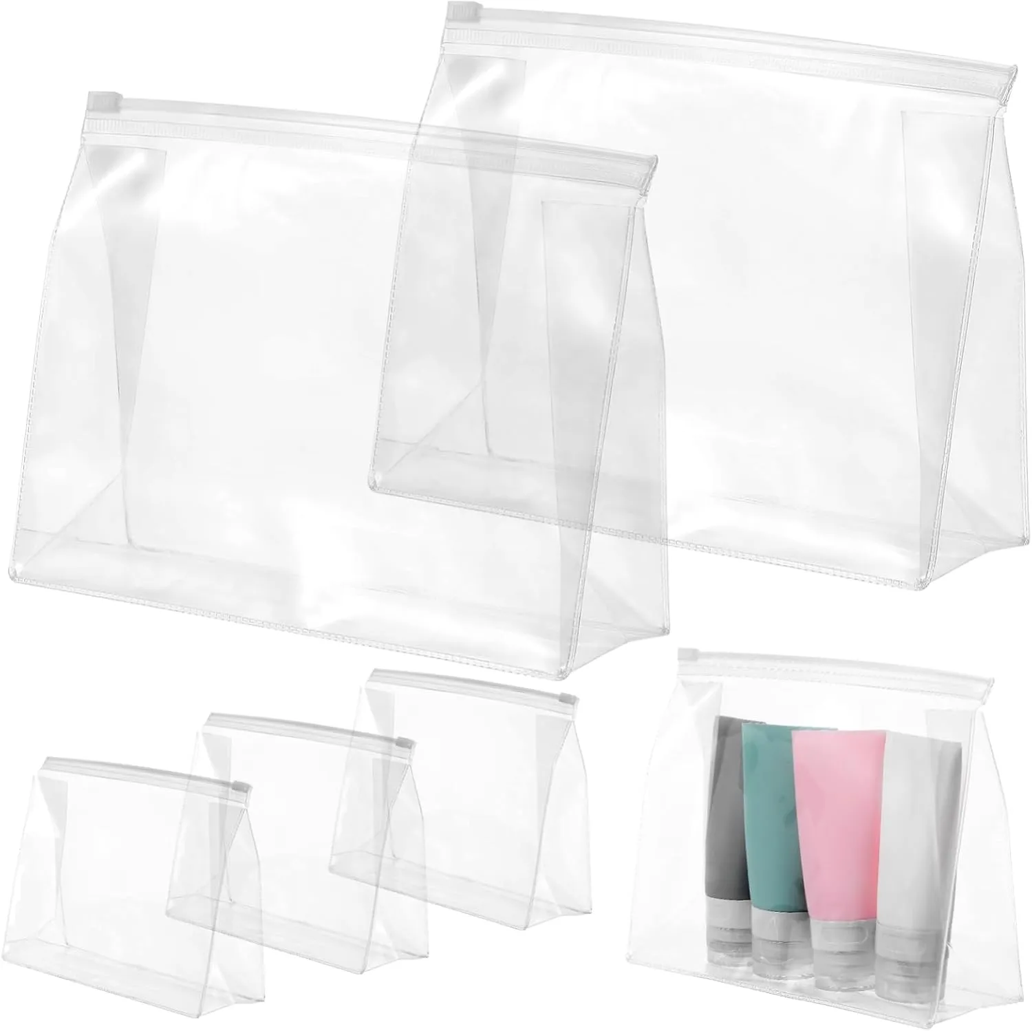 LIFKOME 6 Pcs Clear Makeup Bags Transparent Zippered Storage Pouches for Easy Access and Organization Portable Travel Makeup Organizer for Women Lightweight and Compact Design