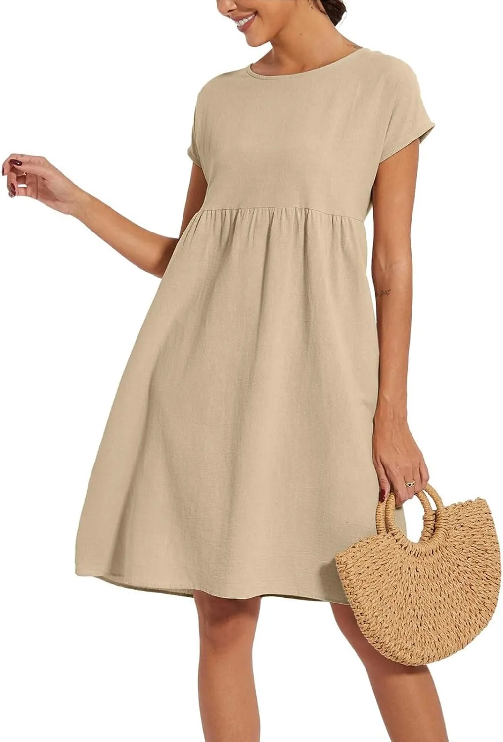 Linen Dresses for Women 2025 Summer Plus Size Short Sleeve Midi Dress Casual Loose Flowy Beach Sundresses with Pockets