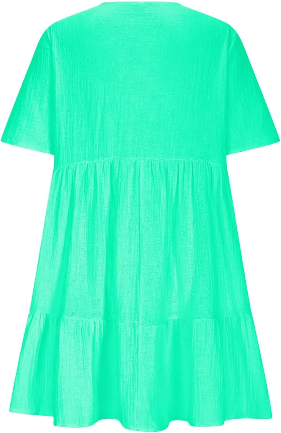 Lmdudan Plus Size Women Babydoll Mini Dress Flowy Ruffle Hem A-Line Dresses Cotton Linen Short Sleeve V Neck Beach Dress