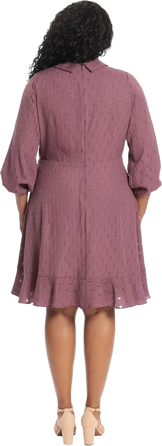 London Times Women's Plus Size Addie Collared Faux Wrap Dress