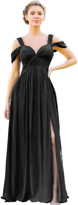 Long Chiffon Bridesmaid Dresses for Women Cold Shoulder Formal Evening Dress with Slit YK933