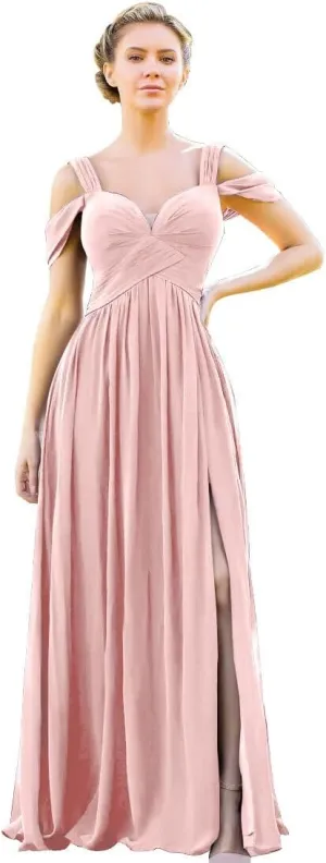 Long Chiffon Bridesmaid Dresses for Women Cold Shoulder Formal Evening Dress with Slit YK933