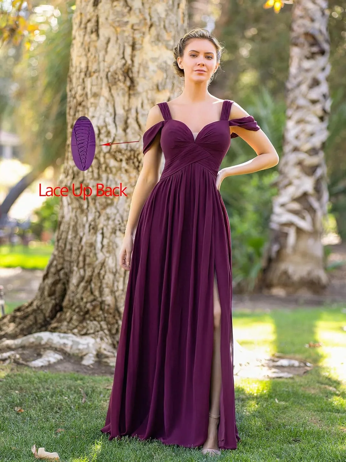 Long Chiffon Bridesmaid Dresses for Women Cold Shoulder Formal Evening Dress with Slit YK933