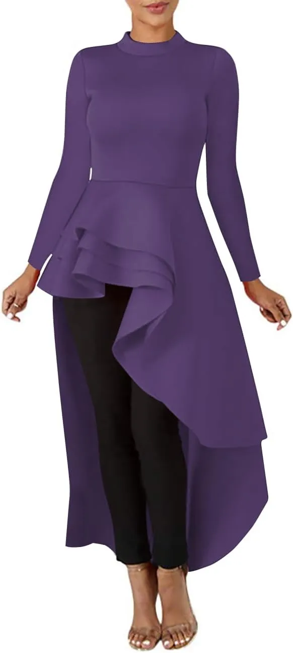Lrady Womens Casual Shirt Dress High Low Ruffle Blouse Asymmetrical Peplum Tops Long Tunic Dresses