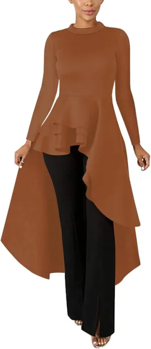 Lrady Womens Casual Shirt Dress High Low Ruffle Blouse Asymmetrical Peplum Tops Long Tunic Dresses