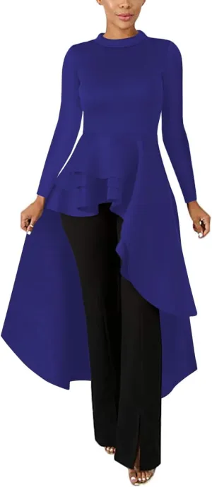 Lrady Womens Casual Shirt Dress High Low Ruffle Blouse Asymmetrical Peplum Tops Long Tunic Dresses