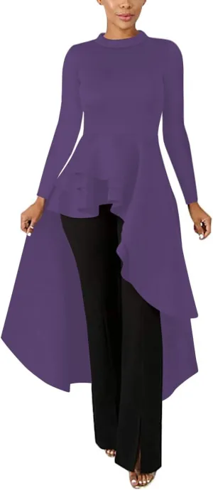 Lrady Womens Casual Shirt Dress High Low Ruffle Blouse Asymmetrical Peplum Tops Long Tunic Dresses