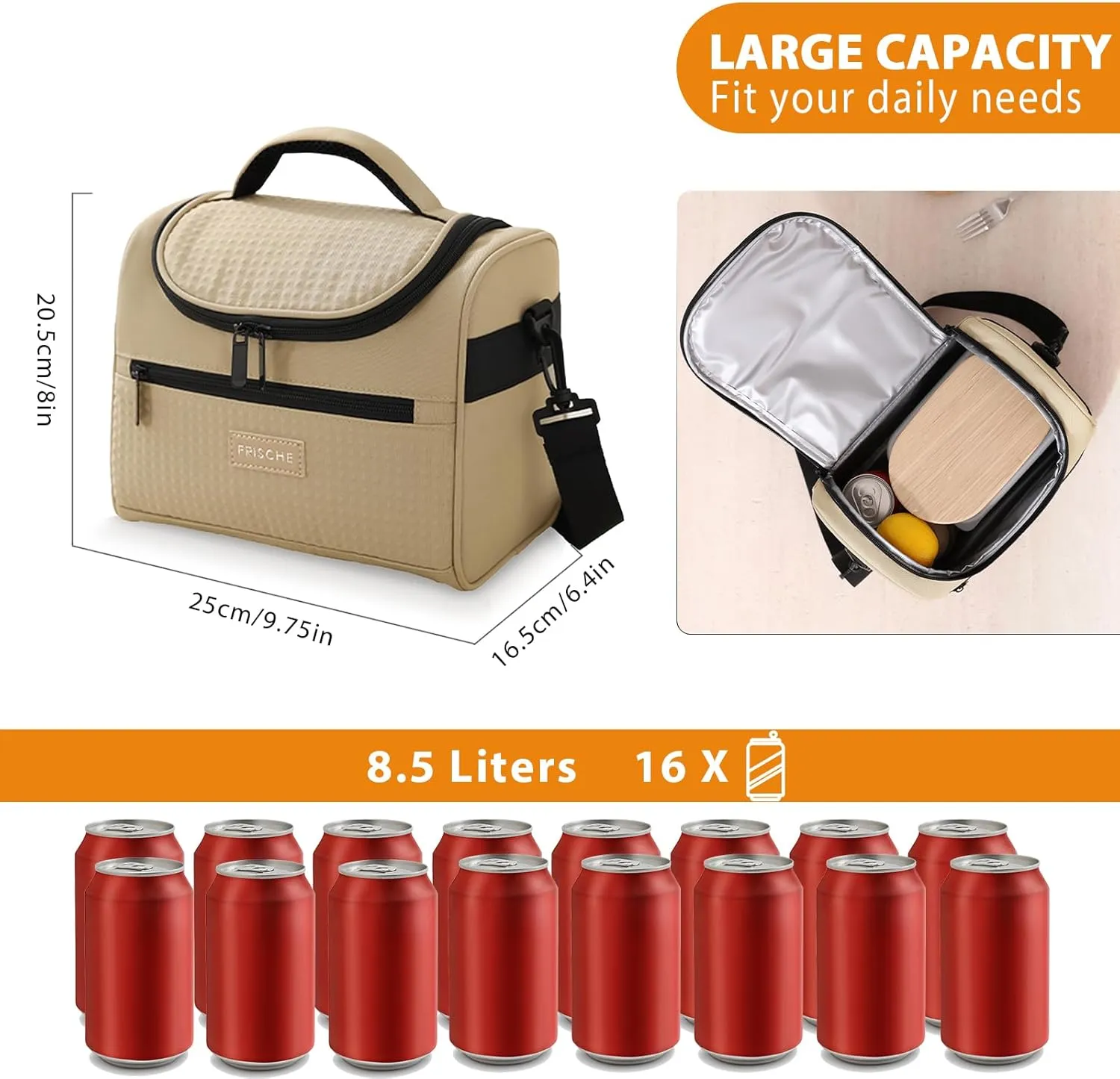 Lunch Bag for Women/MenInsulated Lunch Boxs for Women Soft Cooler Cooling Tote, Lightweight Reusable Waterproof Lunch Box with Adjustable Shoulder Strap For Work(Khaki)