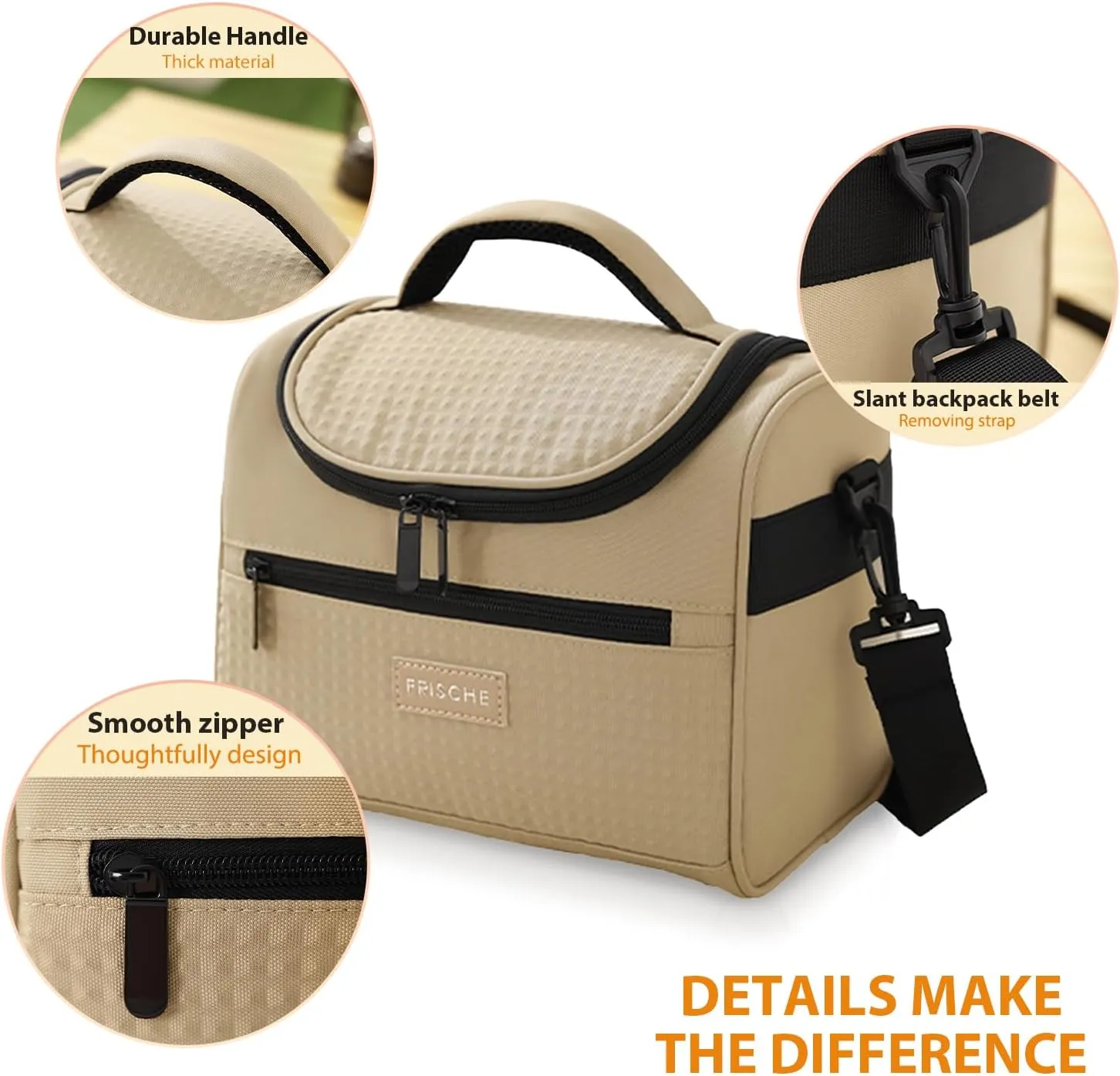 Lunch Bag for Women/MenInsulated Lunch Boxs for Women Soft Cooler Cooling Tote, Lightweight Reusable Waterproof Lunch Box with Adjustable Shoulder Strap For Work(Khaki)