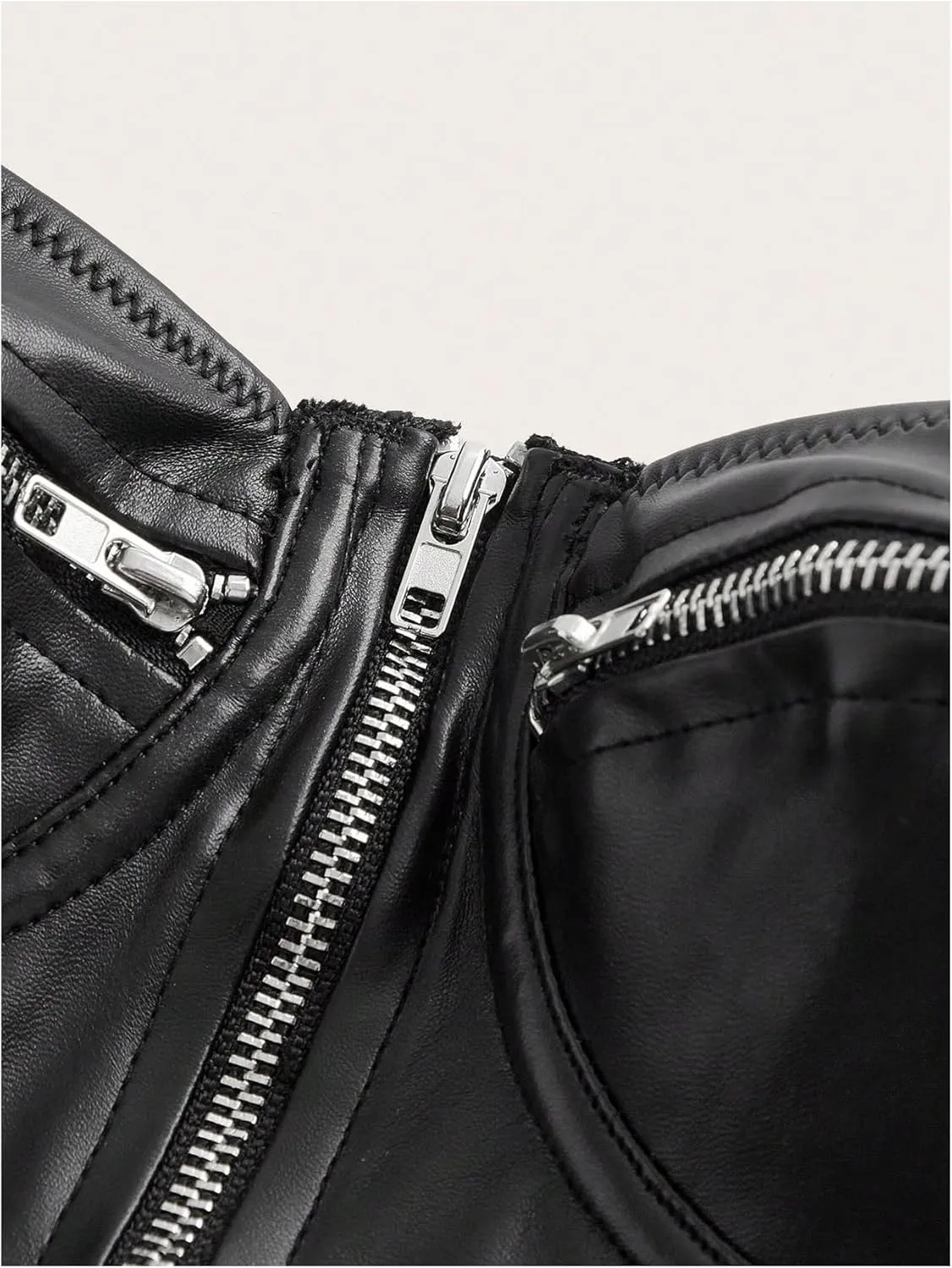 MakeMeChic Women's Y2K PU Leather Tops Spaghetti Strap Camisole Zipper Sleeveless Crop Top