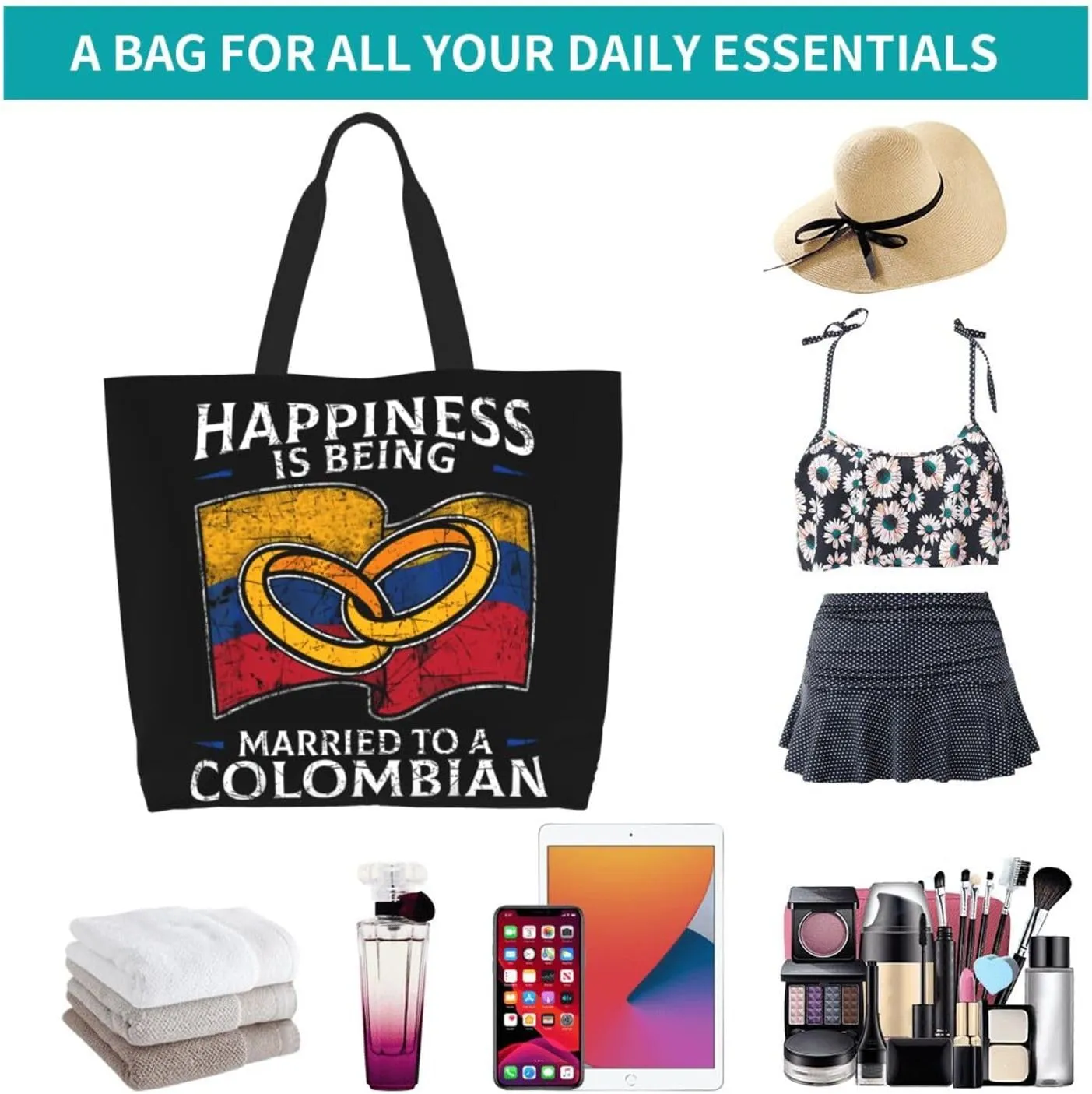 Marriage Colombian Married Flag Women's Tote Bag Large Capacity Single Shoulder Bags Handbag for Shopping Work